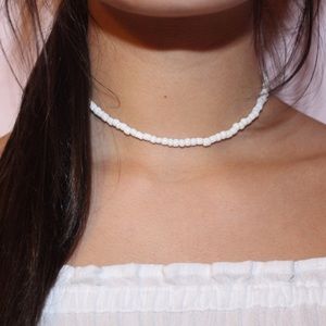white VSCO seed bead choker necklace